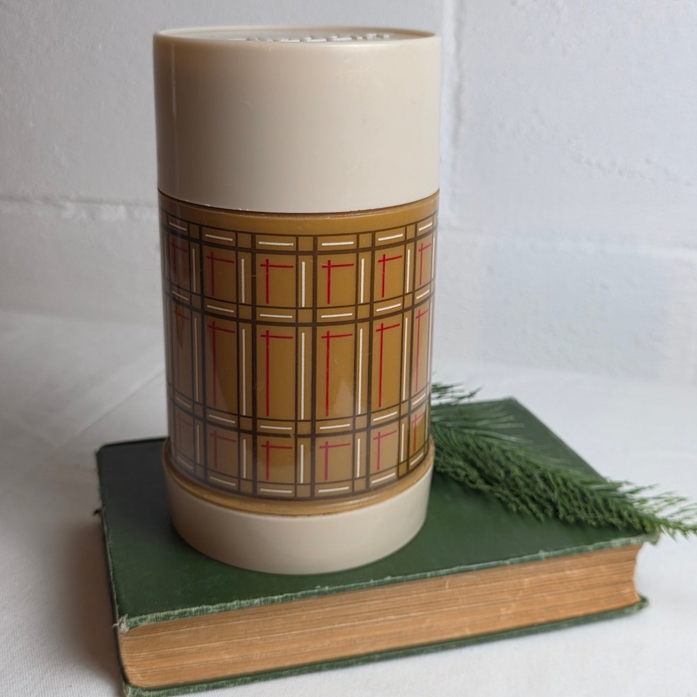 Vintage Aladdin Best Buy Thermos WM4040 Pint Wide Mouth Tan‎ Brown Plaid USA